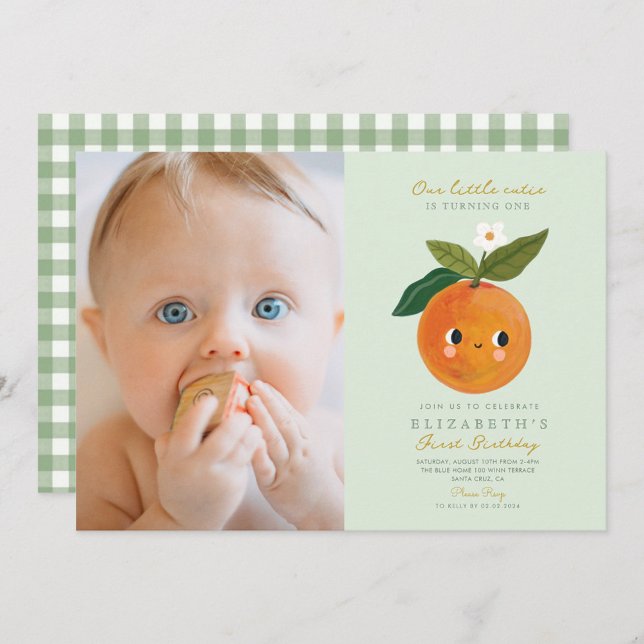 Photo Little Cutie is turning One Orange Birthday Invitation (Creator Uploaded)