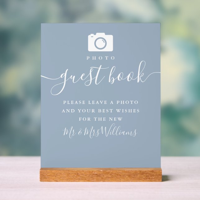Photo Livre d'invité Dusty Blue Signature Script (Neutre)