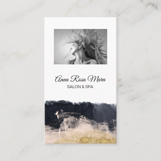 *~* Photo Logo Abstract Gold White Girly Chic Business Card (Front)