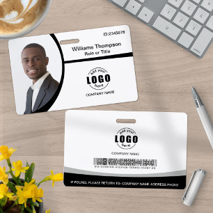 Photo Logo Barcode Employee Black and White Badge