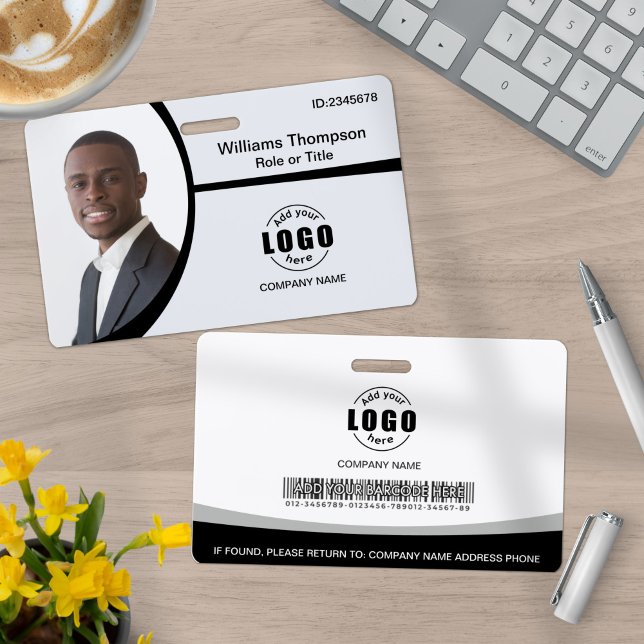 Photo Logo Barcode Employee Black and White Badge (Creator Uploaded)