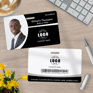 Photo Logo Barcode Employee Black and White Badge