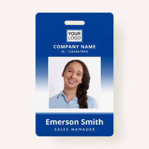 Photo logo blue gradient employee name title id badge