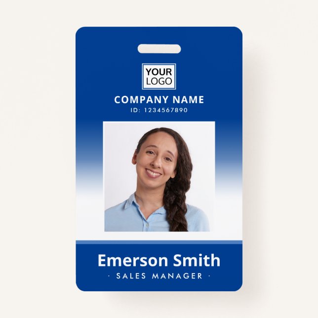 Photo logo blue gradient employee name title id badge (Front)