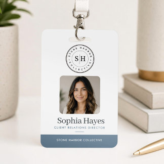 Photo Logo Employee Badge Company ID Card Blue
