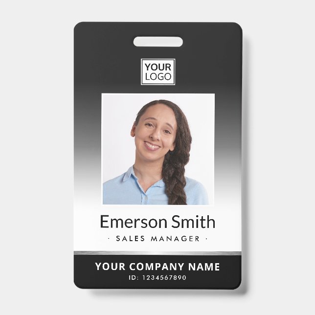 Photo logo grey gradient modern employee id badge (Front)
