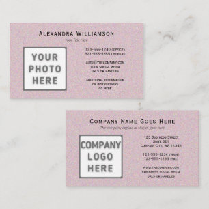 Photo Logo Horizontal Double-Sided Glittery Pink Business Card