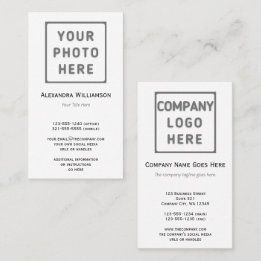 Photo Logo Plain Double-Sided Business Card