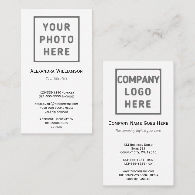 Photo Logo Plain Double-Sided Business Card (Front/Back)