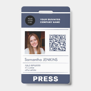 Photo logo QR CODE press pass ID Badge
