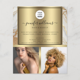 Photo Logo QR Code Promotional Gold Marble Modern Flyer