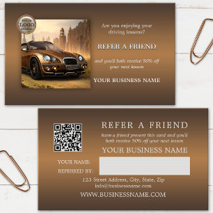 Photo Logo QR Code Steampunk Driving Instructor Referral Card