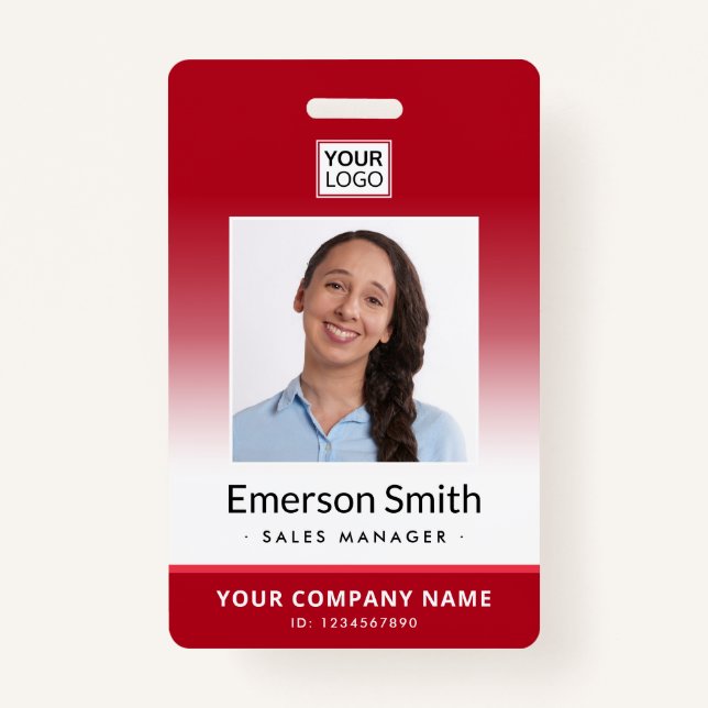 Photo logo red gradient modern employee id badge (Front)