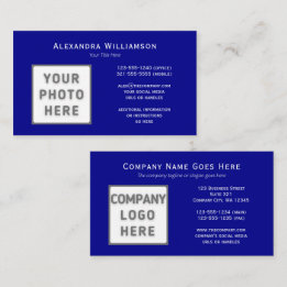 Photo Logo Template Horizontal Double-Sided Blue Business Card