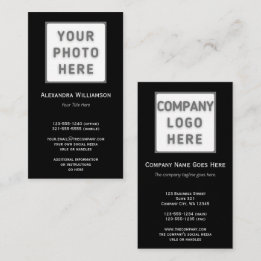 Photo Logo Template Plain Double-Sided Black Business Card