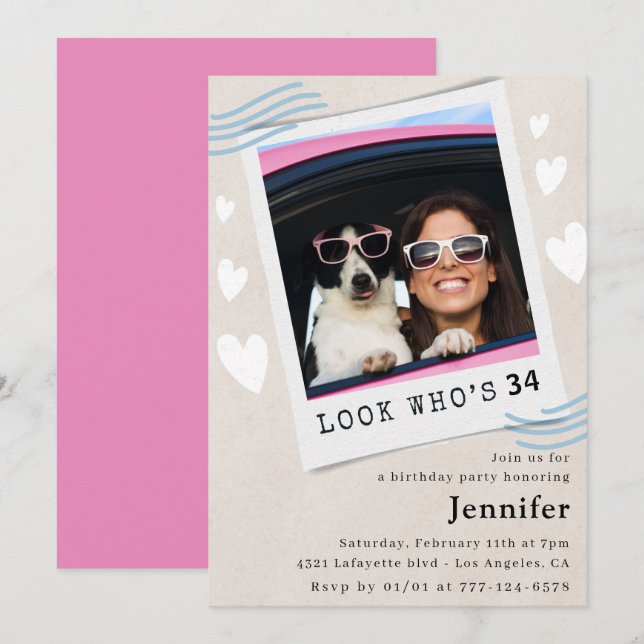 Photo  Look who's turning 34th birthday Invitation (Front/Back)