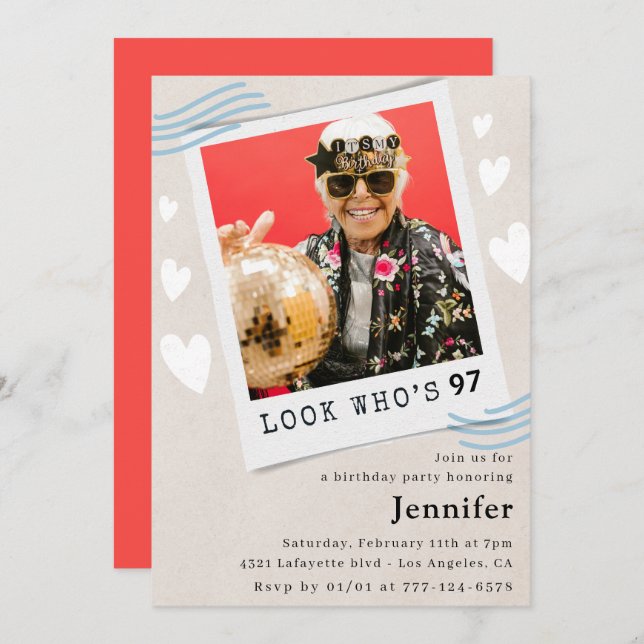 Photo Look who's turning 97th birthday Invitation (Front/Back)