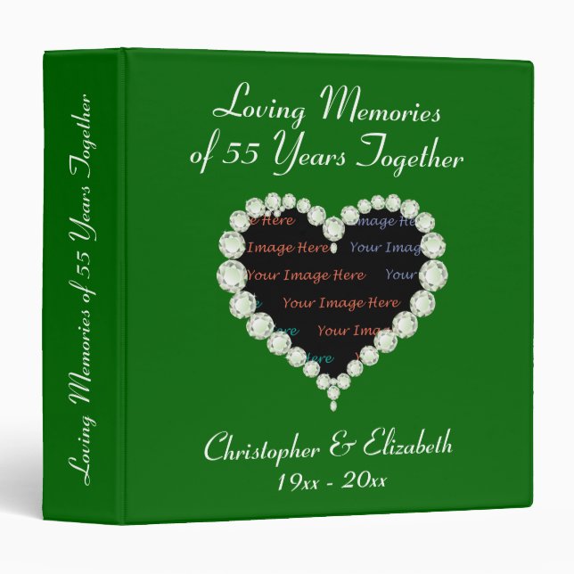 Photo Love Heart Diamond Emerald Anniversary Binder (Front/Spine)
