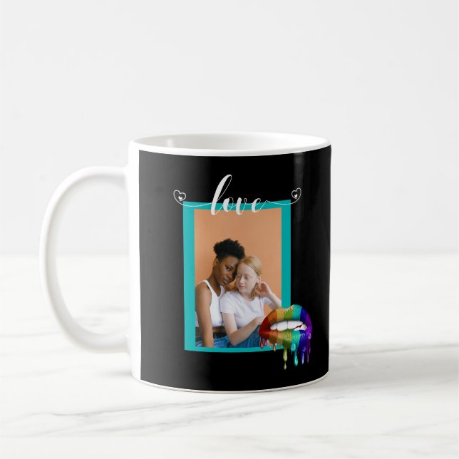 Photo Love Pride Rainbow Biting Lips Dripping  Coffee Mug (Left)