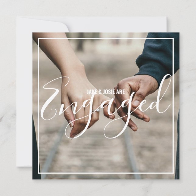 Photo love story engaged announcement party card (Front)