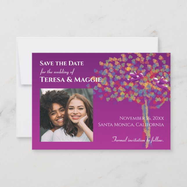 Photo Lovebirds Cassis Purple Save the Date (Front)