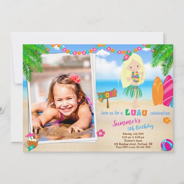 Photo Luau invitation d'anniversaire Hawaii (Devant)