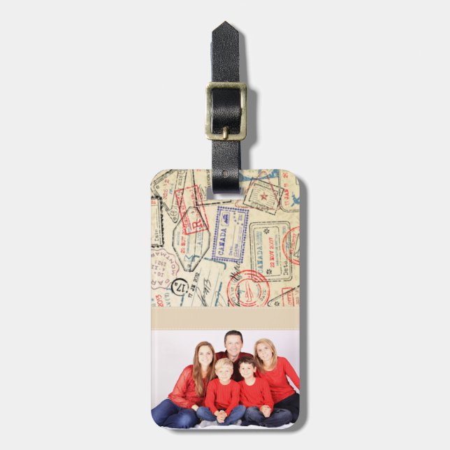 Photo Luggage Tag with Travel Stamps (Front Vertical)