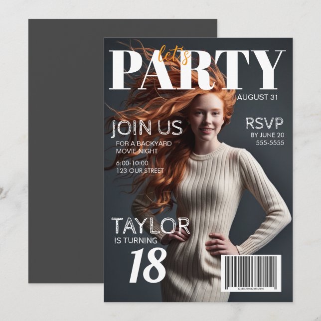 Photo Magazine Style 18th Birthday Invitation (Front/Back)