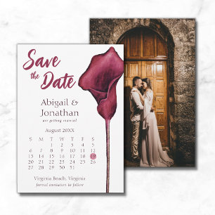 Photo Magenta Calla Lily Watercolor Flower Wedding Save The Date