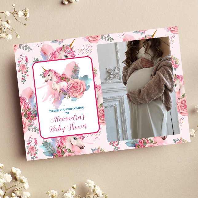 Photo Magical Unicorn Rainbow Baby Shower Thank You Card (Creator Uploaded)