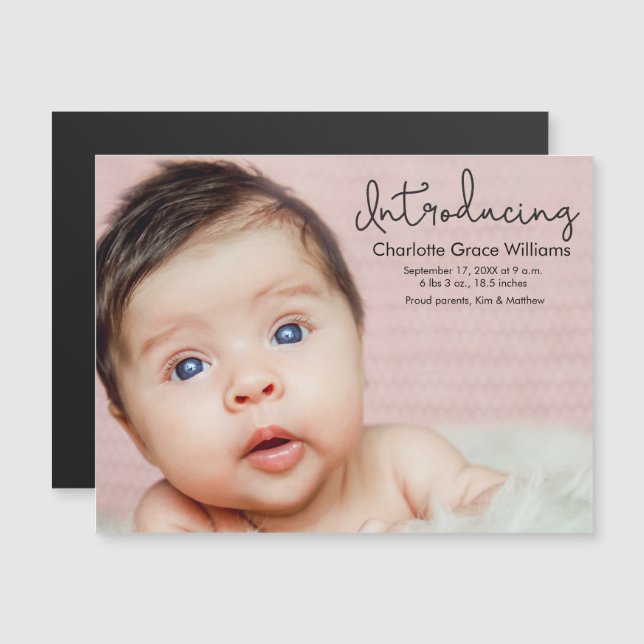 Photo magnétique fille faire-part de naissance (Devant / Derrière)