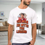 Photo man myth legend name fun birthday T-Shirt<br><div class="desc">For a white/light coloured t-shirt. Personalize and add your own photo of the man.  Text: The Man,  The Myth,  The Legend. Photo frame as a brush stroke</div>