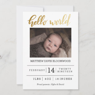 Photo manuscrite faire-part de naissance Hello Wor