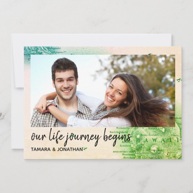 Photo Map of Hawaii Destination Wedding Save Date Invitation (Front)