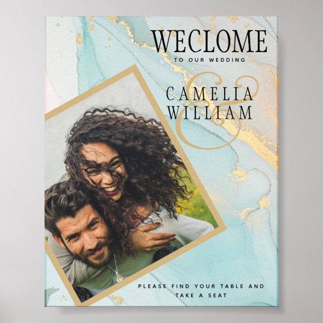 PHOTO MARIAGE AFFICHE DE BIENVENUE Verre de mer Tu (Devant)