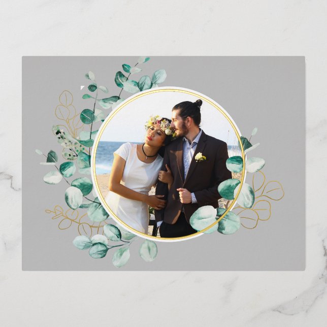 Photo mariage avec cadre vert simple Carte (Recto)