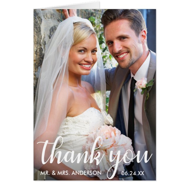 Photo mariage | Carte de note Merci de script mode (Devant)