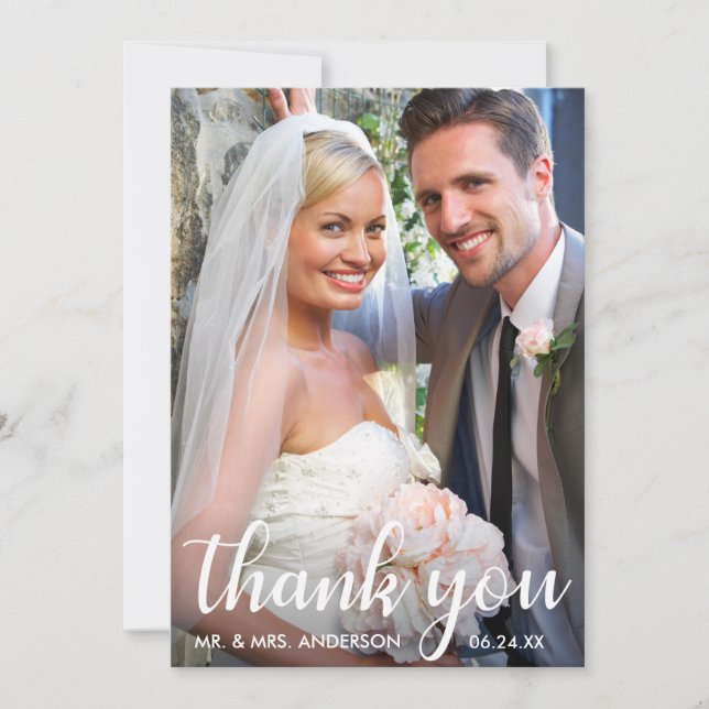 Photo mariage | Carte de remerciements de script m (Devant)