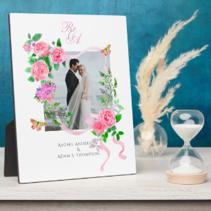 Photo Mariage Élégant Rose ruban rose plaque
