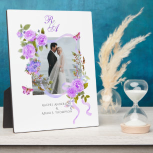 Photo Mariage Élégant Rose ruban violet plaque