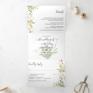 Photo Mariage fleur sauvage Tri-Fold Invitation
