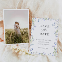 Photo Mariage Floral bleu Enregistrer la carte Dat