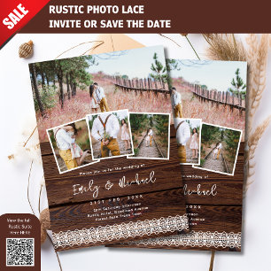 PHOTO MARIAGE INVITATIONS LACE RUSTIQUE BOHO BARN