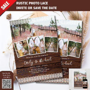 PHOTO MARIAGE INVITATIONS LACE RUSTIQUE BOHO BARN