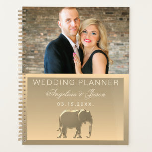 Photo Mariage Luxe Élégant Éléphant Feuille D'Or