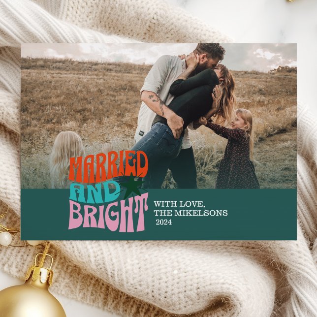 Photo Married and Bright Newlywed Holiday  Card (Creator Uploaded)