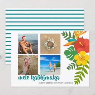 Photo Mele Kalikimaka Flower Personalized Holiday Card