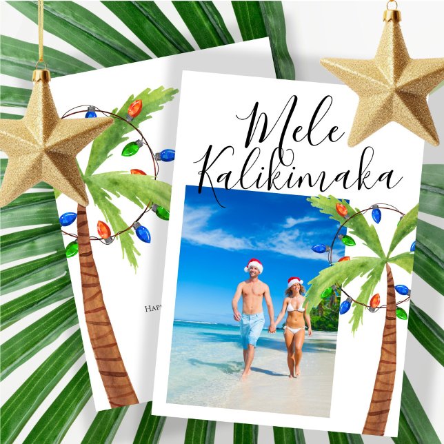 Photo Mele Kalikimaka Personalized Christmas Holiday Card (Photo Mele Kalikimaka Personalized Christmas Holiday Card by Ricaso. Palm Tree Hawaii holiday cards)