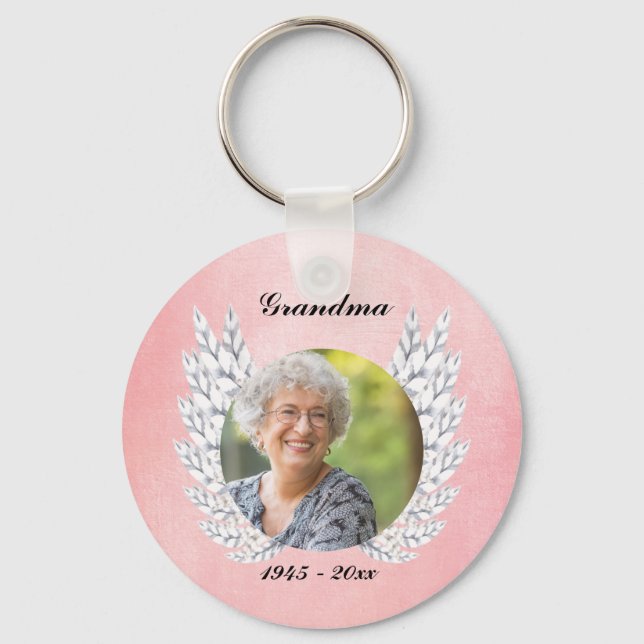 Photo Memorial Beautiful Angel WIngs Keepsake Keychain (Front)