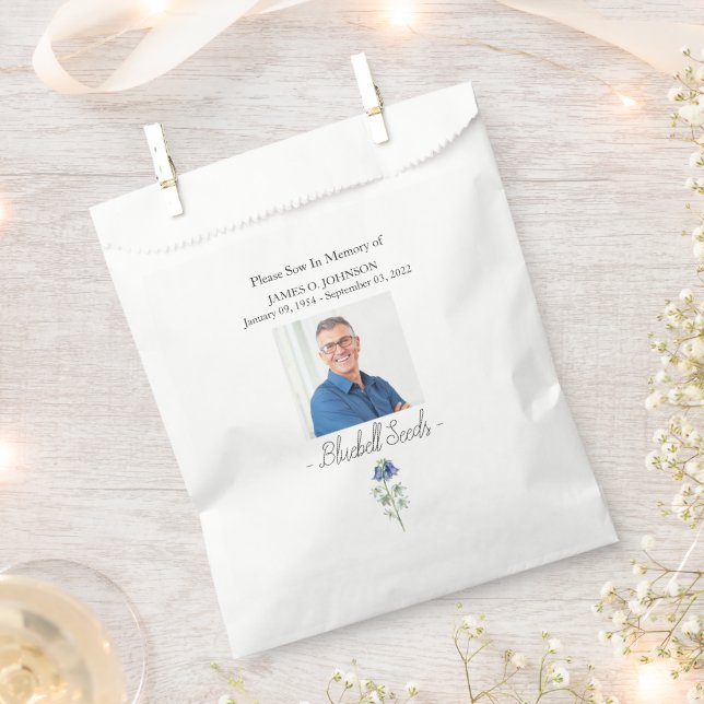 Photo Memorial Bluebell Seed Funeral Favour Bag (Clipped)